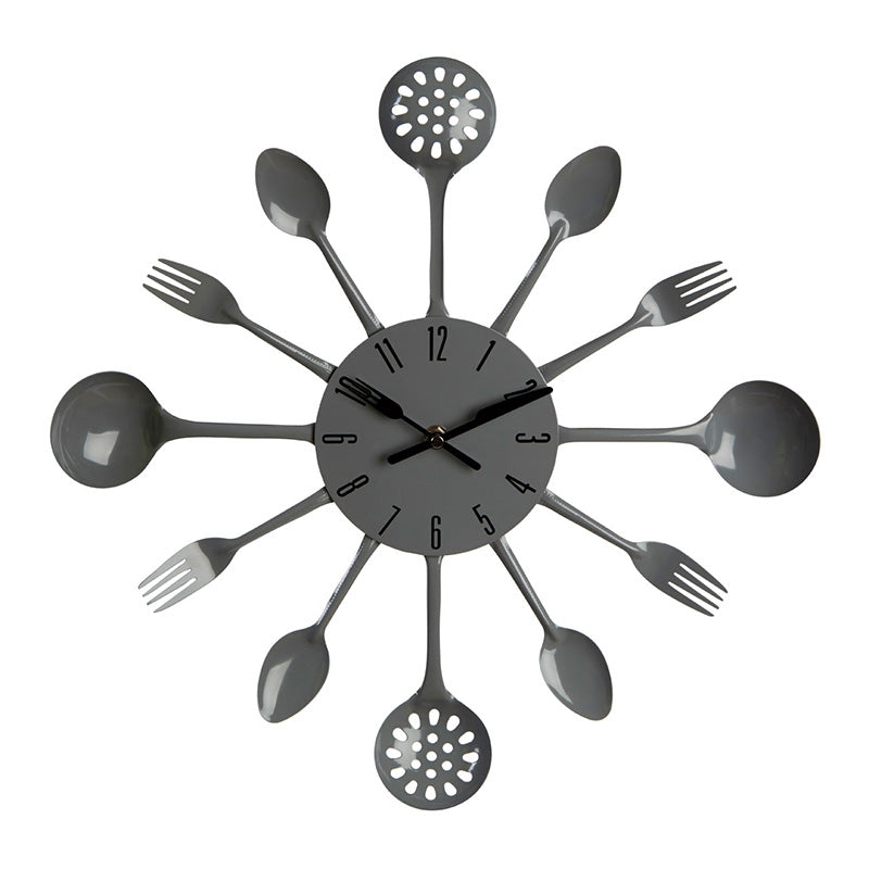 Grey Cutlery Wall Clock, perfect for home decor and kitchen space.