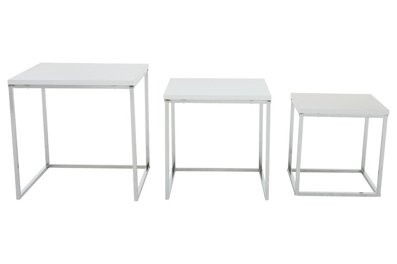 White Nest Of 3 Tables With Chrome Frame