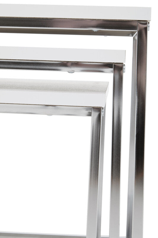 White Nest Of 3 Tables With Chrome Frame