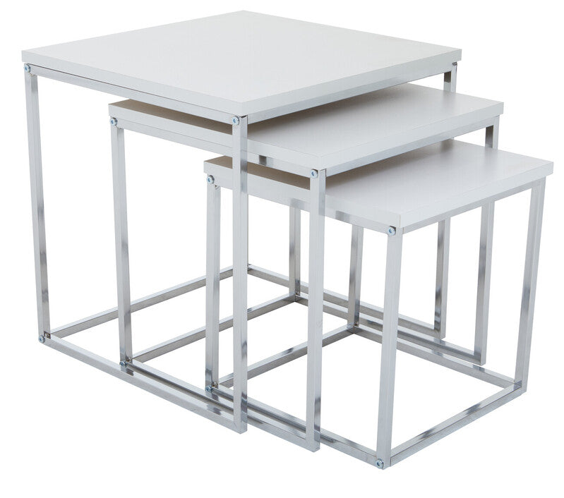 White Nest Of 3 Tables With Chrome Frame