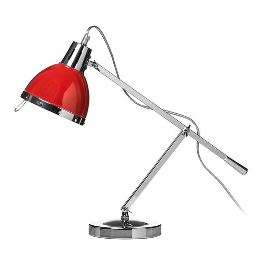 Red Shade And Chrome Adjustable Table Lamp