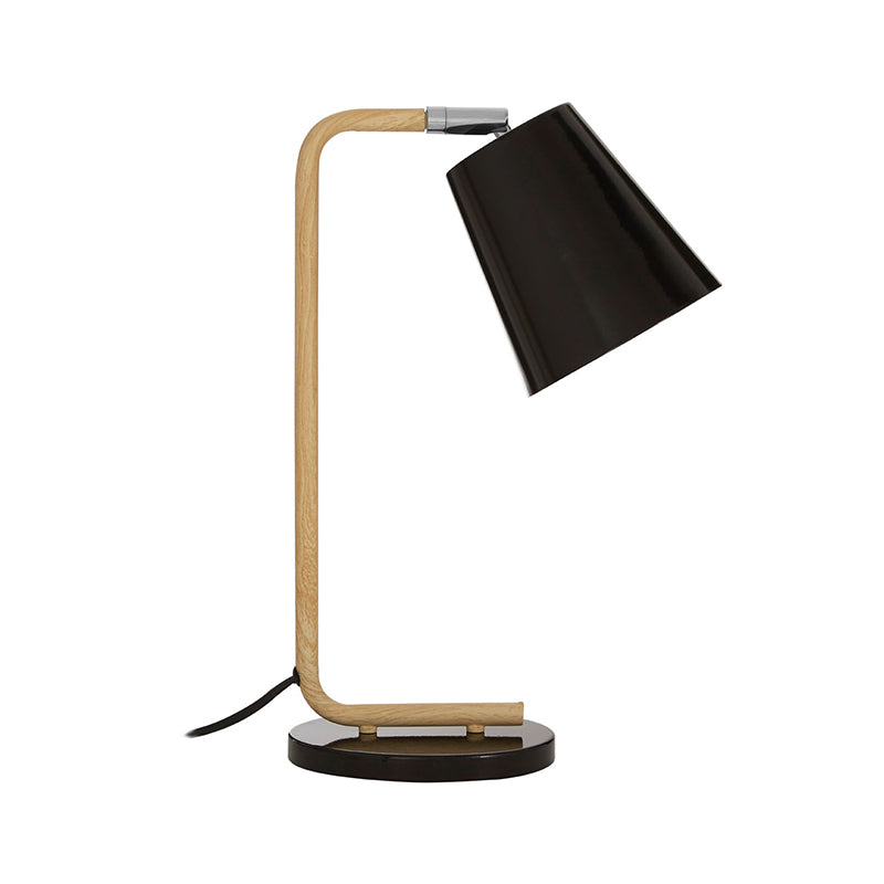 Stylish table lamp made from metal and wood, perfect for home decor and lighting.