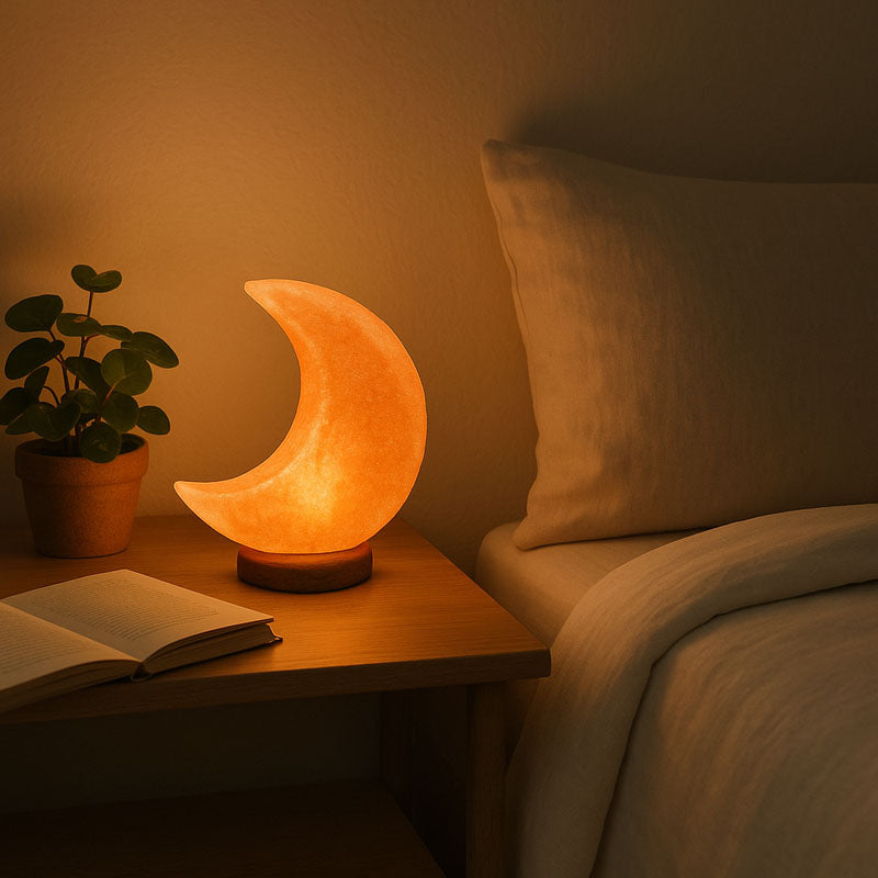 Nepal Crescent Moon Pink Natural Salt Lamp