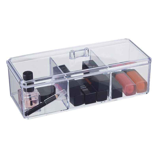 3 Compartment Cosmetics Organizer With Lid, perfect for makeup storage, keeping cosmetics organized.