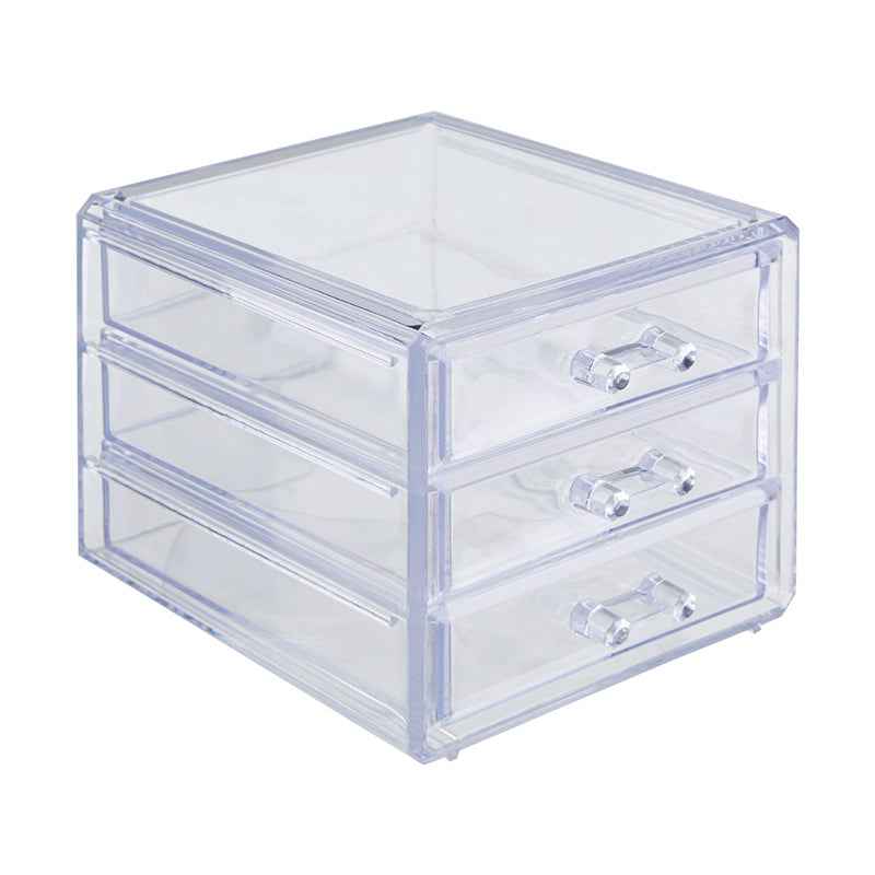 Compact and stylish 3-drawer cosmetics organizer, perfect for storing makeup, brushes, and beauty essentials.