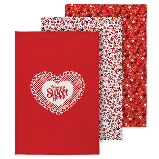 Red Daisy Tea Towels - Set Of 3