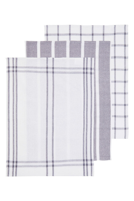 Doro Set Of Three Waffle Grey And White Tea Towels