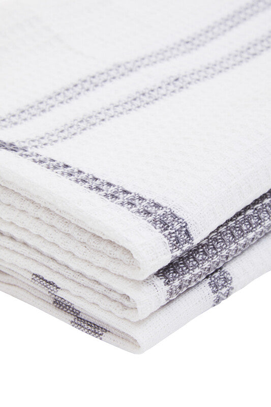 Doro Set Of Three Waffle Grey And White Tea Towels