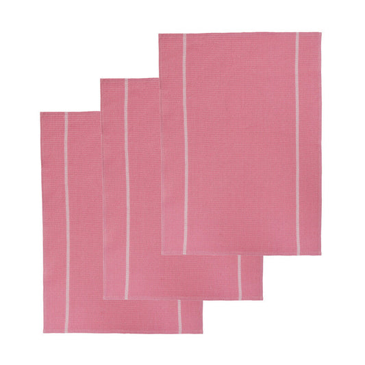 Doro Set Of 3 Pink And White Waffle Tea Towels