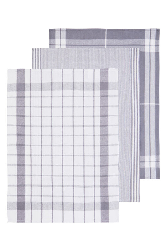 Doro Set Of Three Grey And White Tea Towels