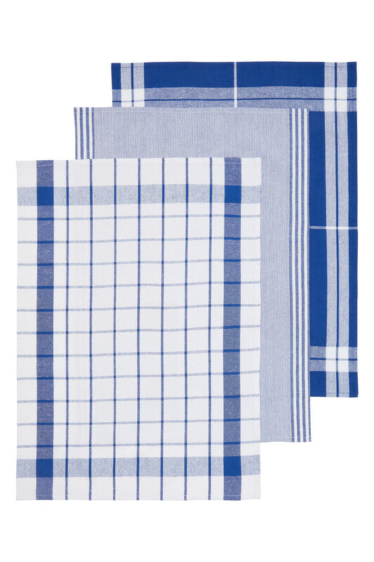 Doro Set Of Three Blue And White Tea Towels