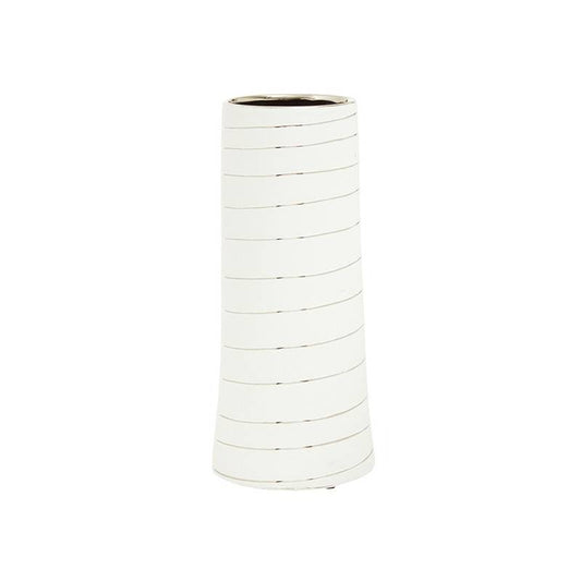 Haldis Small White Silver Stripe Ceramic Vase