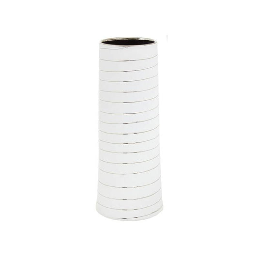 Haldis Large White Silver Stripe Ceramic Vase