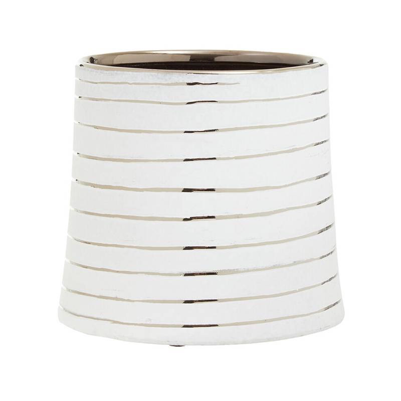 Haldis Large White Silver Ceramic Planter