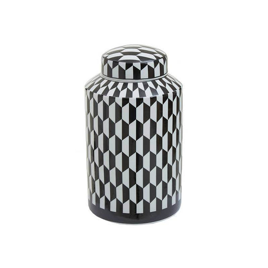 Marlo Small Black and White Geometric Print Ceramic Jar - Premier Home