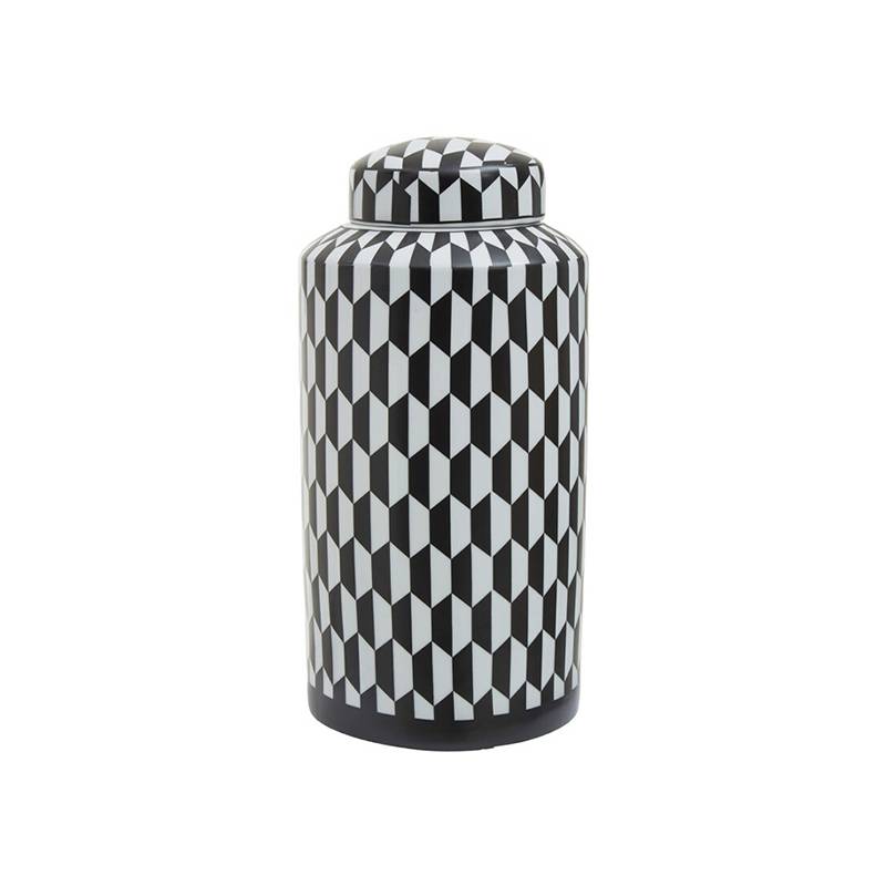 Marlo Large Black and White Geometric Print Ceramic Jar