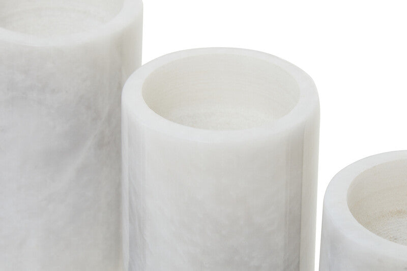 Salmo Set Of Three White Marble Tealight Holders