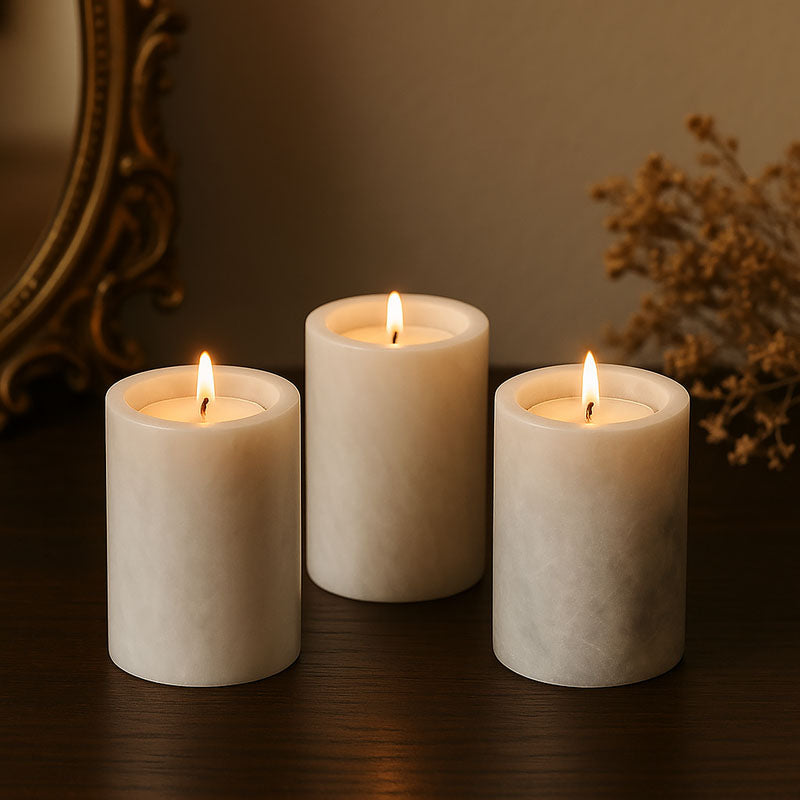 Salmo Set Of Three White Marble Tealight Holders