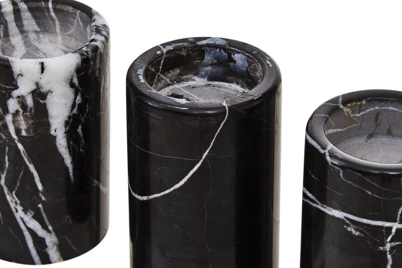 Salmo Set Of Three Black Marble Tealight Holders