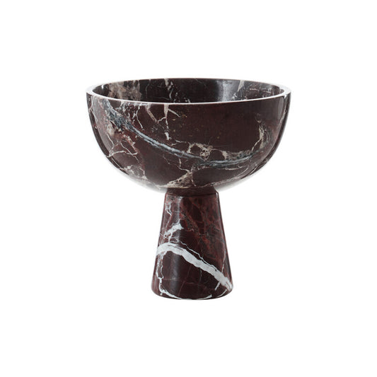 Large Red Marble Bowl with Pedestal Base