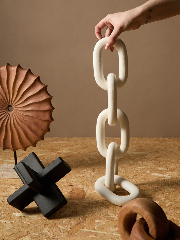 Cato White Wood 5 Link Chain Sculpture