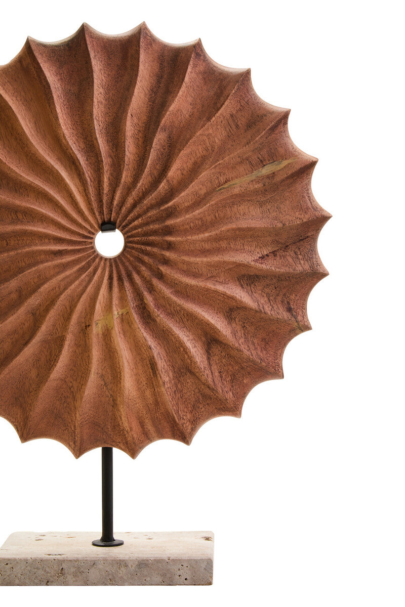 Westo Natural Wood Round Sculpture with Travertine Base