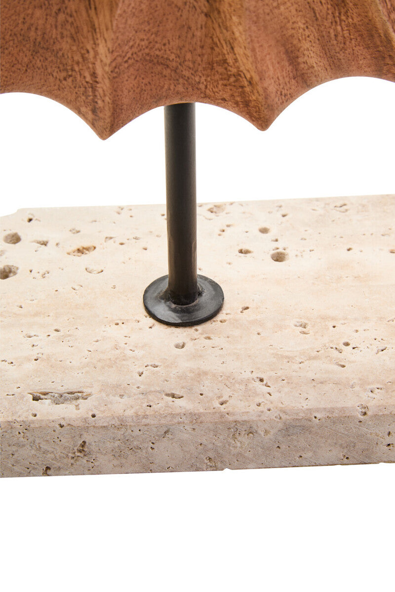 Westo Natural Wood Round Sculpture with Travertine Base