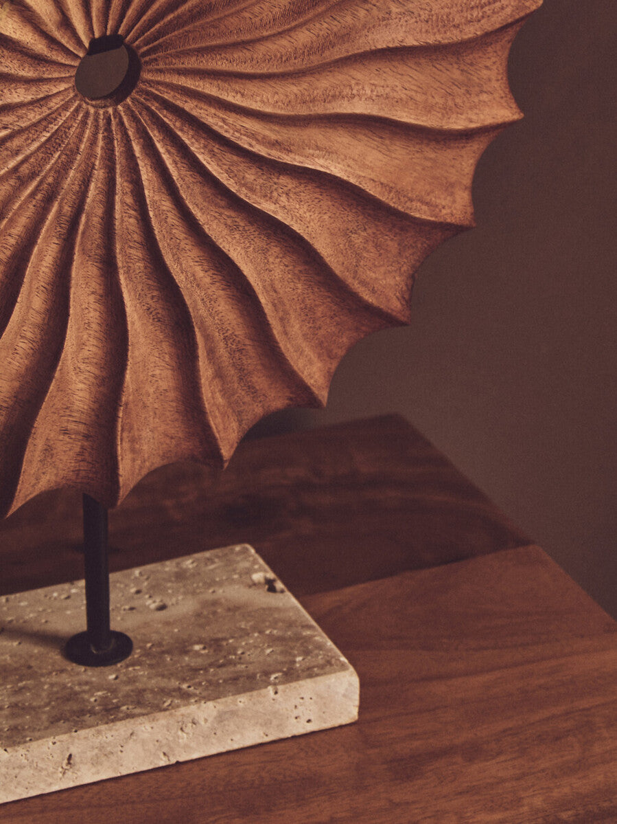 Westo Natural Wood Round Sculpture with Travertine Base