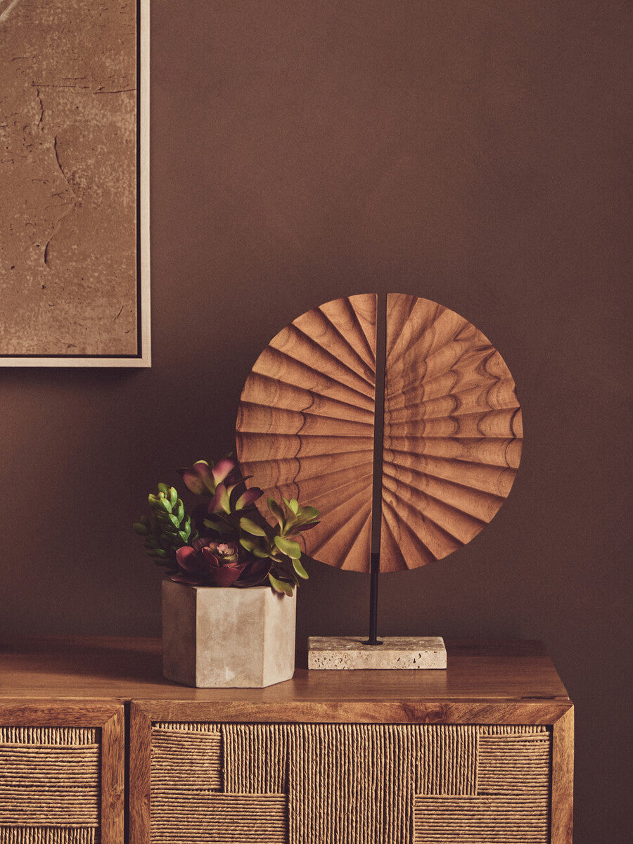 Westo Natural Wood Sculpture With Travertine Base