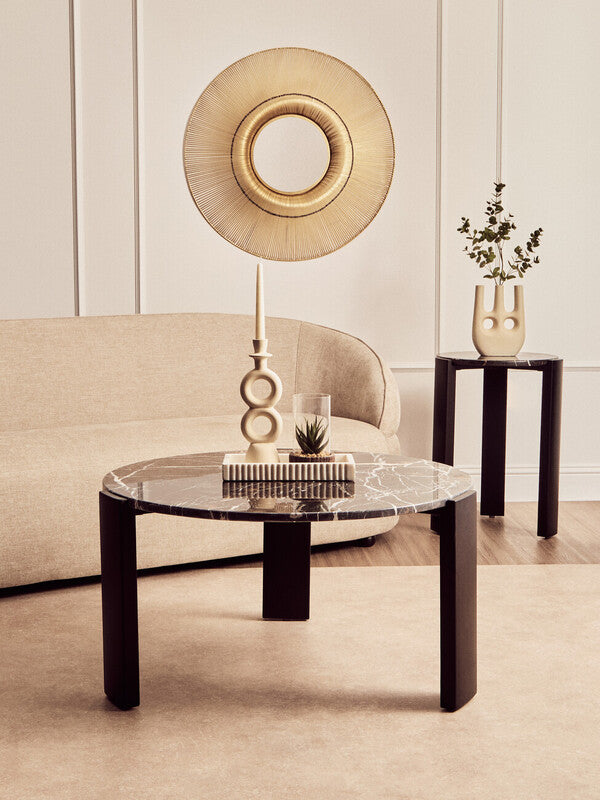 Palermo Round Black Marble Top Large Coffee Table