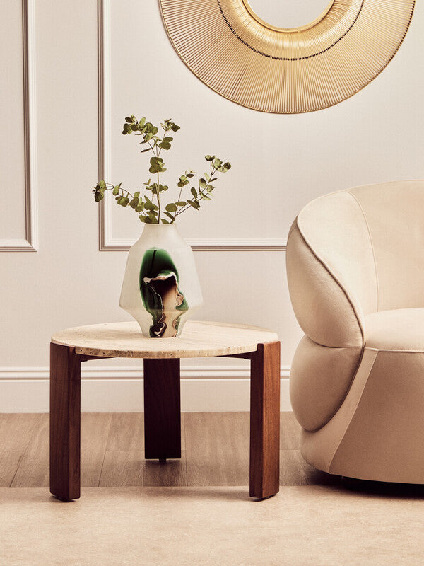 Palermo Round Travertine Top Small Coffee Table