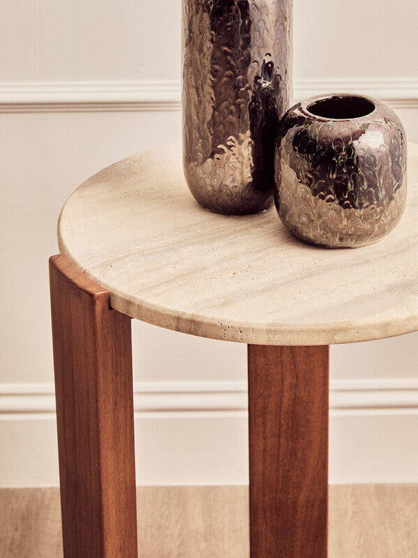 Palermo Travertine Top Round Side Table