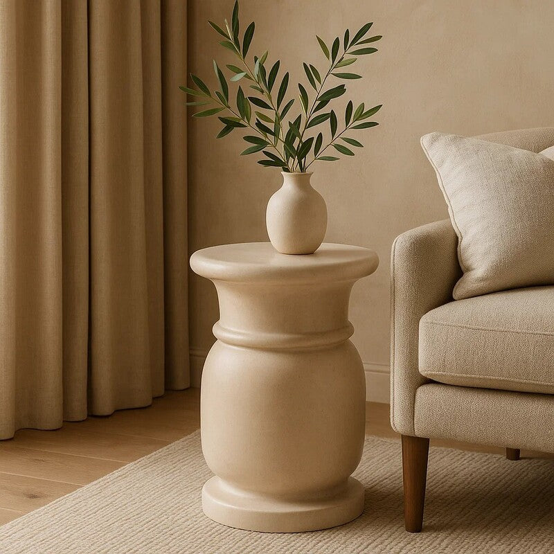 Zoro Cream Marble Stool and Side Table