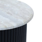 Walton Travertine Top Side Table with Black Acacia Wood Base
