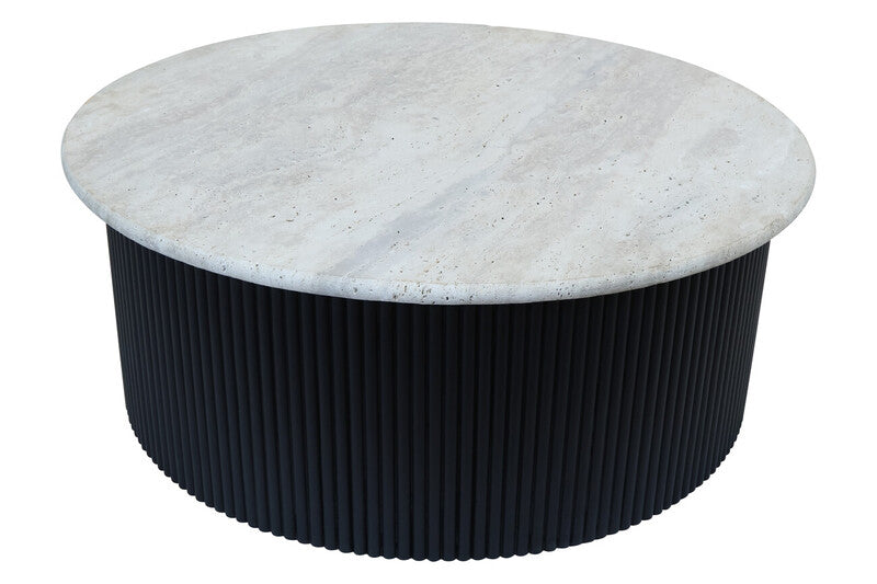 Walton Travertine Top Coffee Table with Black Acacia Wood Base
