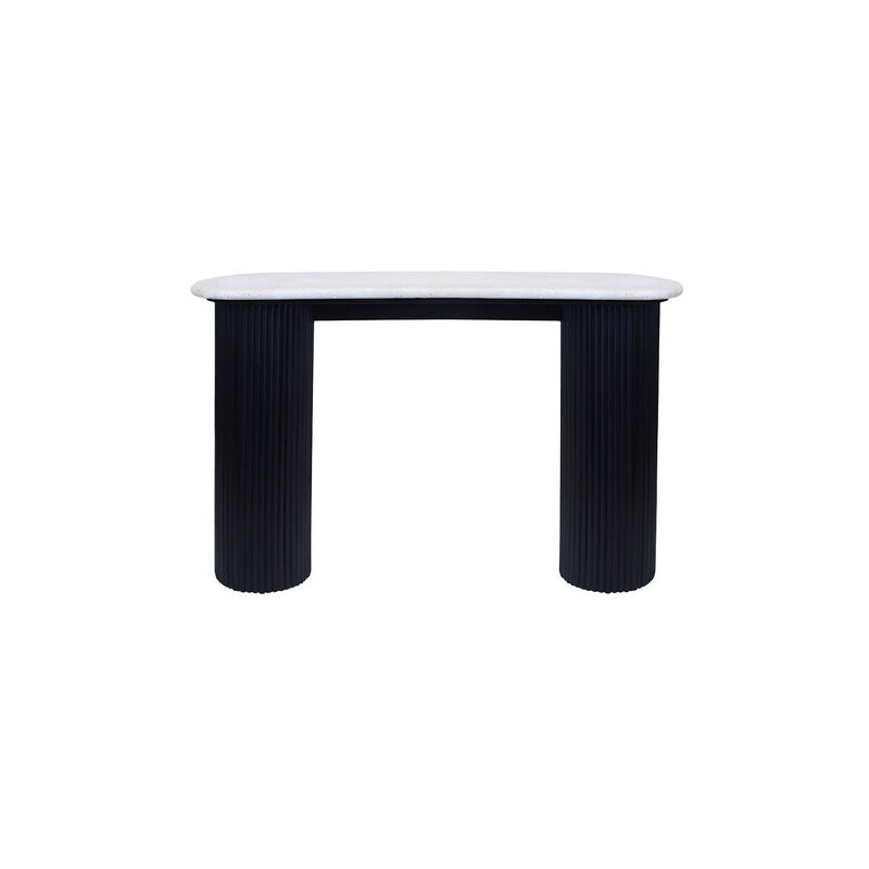 Walton Travertine Top Console Table with Black Acacia Wood Legs