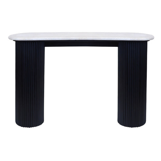 Walton Travertine Top Console Table with Black Acacia Wood Legs