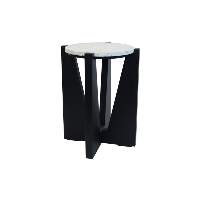Winton Travertine Top Side Table With Black Acacia Wood Frame