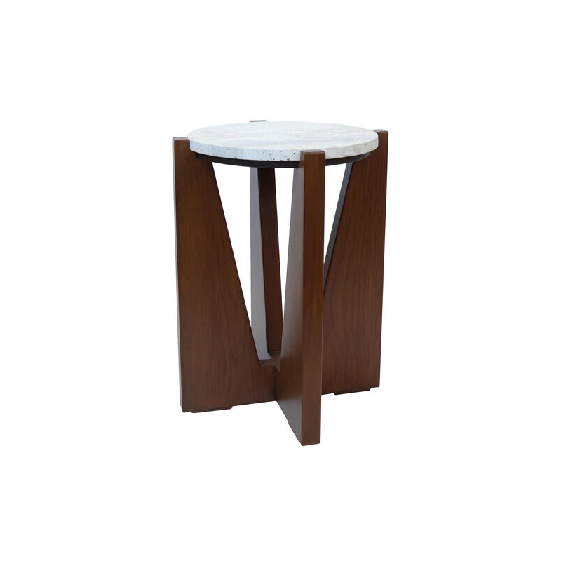 Winton Travertine Top Side Table With Acacia Wood Frame