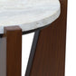 Winton Travertine Top Side Table With Acacia Wood Frame