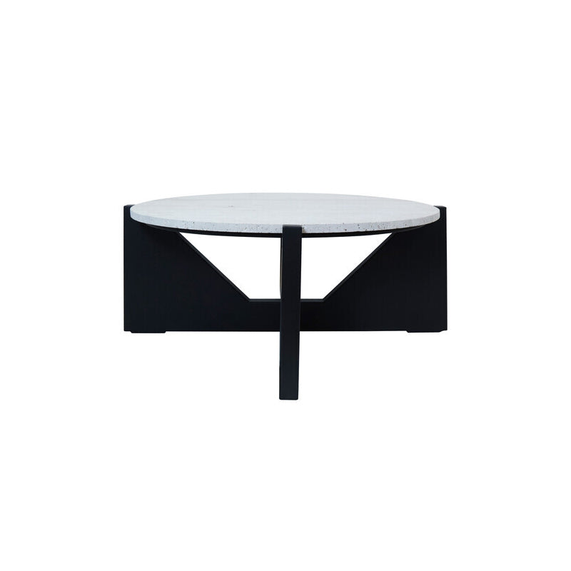 Winton Travertine Top Coffee Table With Black Acacia Wood Frame