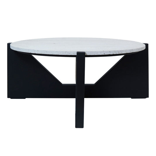 Winton Travertine Top Coffee Table With Black Acacia Wood Frame