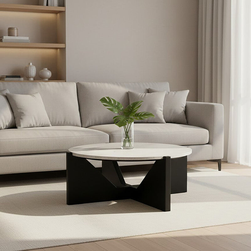 Winton Travertine Top Coffee Table With Black Acacia Wood Frame