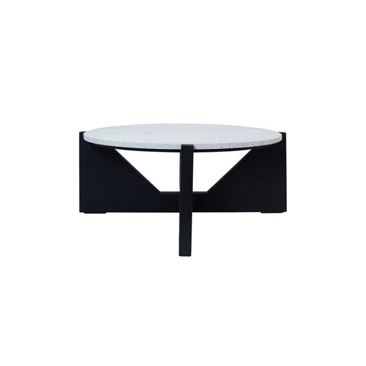 Winton Travertine Top Coffee Table With Black Acacia Wood Frame