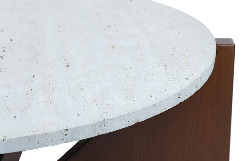 Winton Travertine Top Coffee Table With Acacia Wood Frame