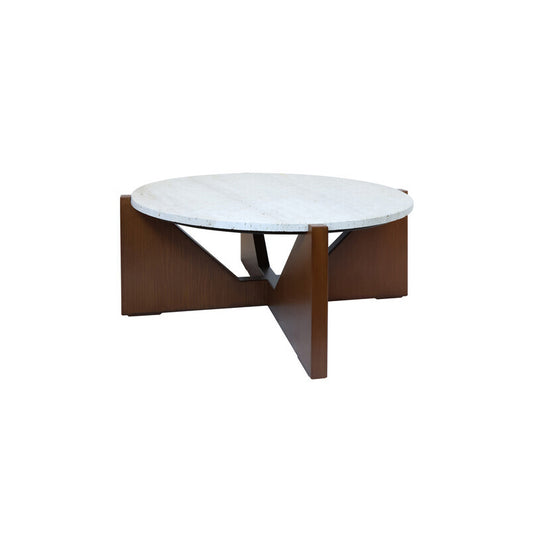 Winton Travertine Top Coffee Table With Acacia Wood Frame