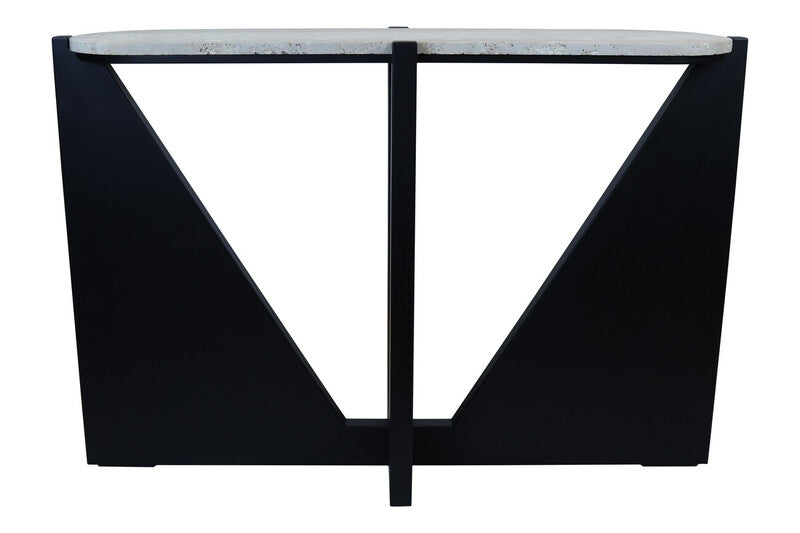 Winton Travertine Top Console Table With Black Acacia Wood Frame