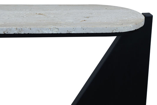 Winton Travertine Top Console Table With Black Acacia Wood Frame