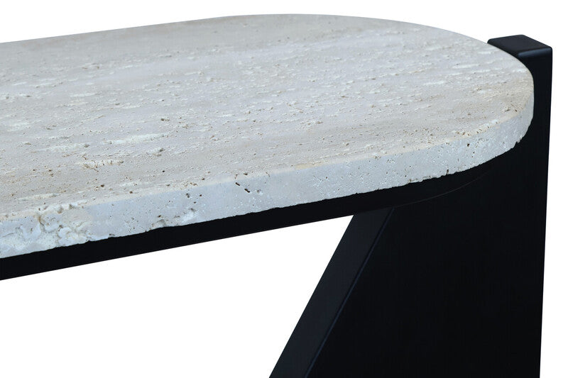 Winton Travertine Top Console Table With Black Acacia Wood Frame