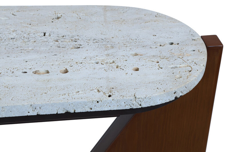 Winton Travertine Top Console Table With Acacia Wood Frame